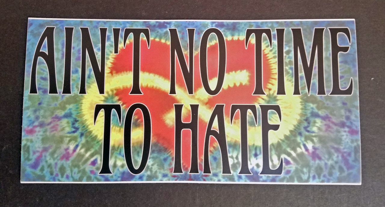 AIN'T NO TIME TO HATE 7" x 3.5" Die Cut Bumper Sticker Tie Dye - The Grateful Dead Peace Love