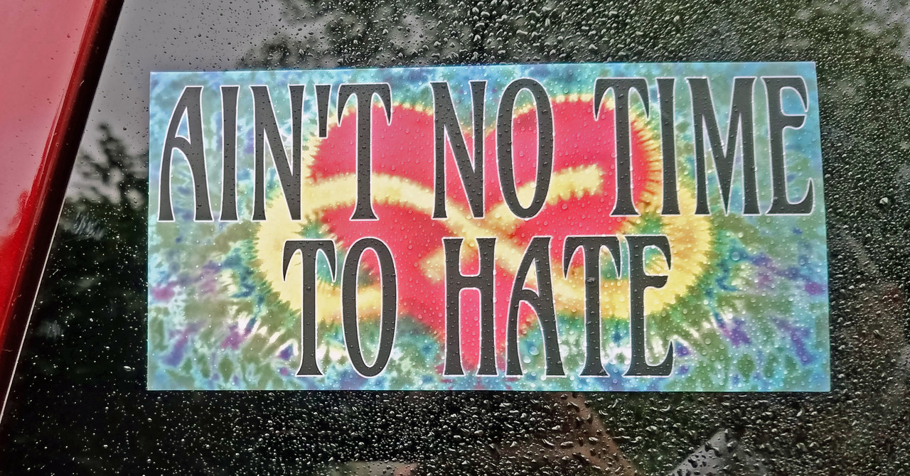 AIN'T NO TIME TO HATE 7" x 3.5" Die Cut Bumper Sticker Tie Dye - The Grateful Dead Peace Love