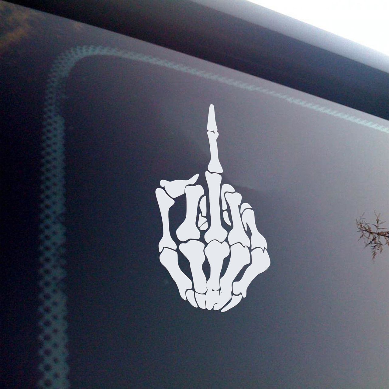Skeleton middle finger vinyl decal – bones hand die cut sticker