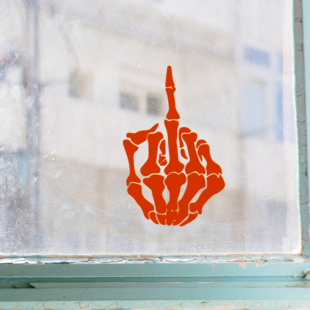 Skeleton middle finger vinyl decal – bones hand die cut sticker