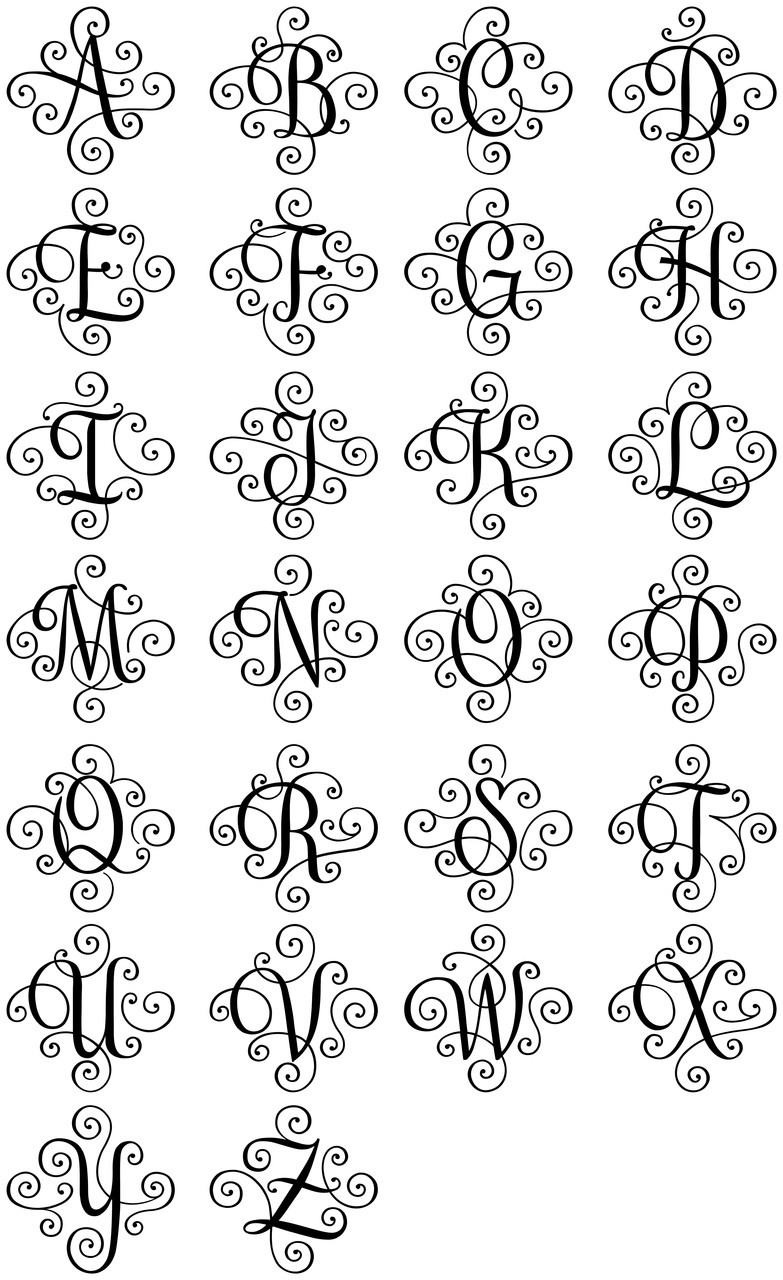 Scroll Monogram Initial Vinyl Decal - Decorative Letter Script Lettering - Die Cut Sticker