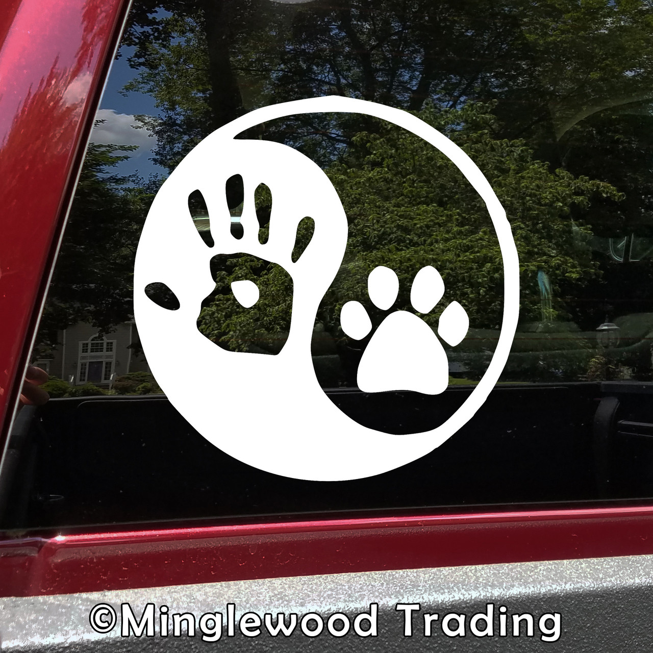 Yin Yang with Paw Vinyl Decal Sticker - Handprint Pawprint Dog Cat Human