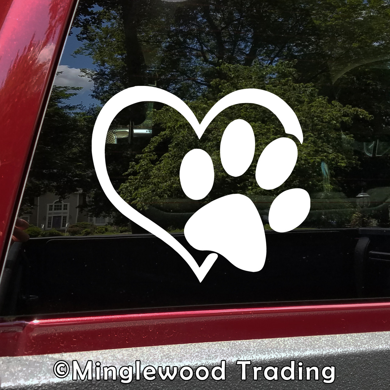 Heart with pawprint vinyl decal on the back window of a car - ideal cat lover sticker and stickers for animal lovers