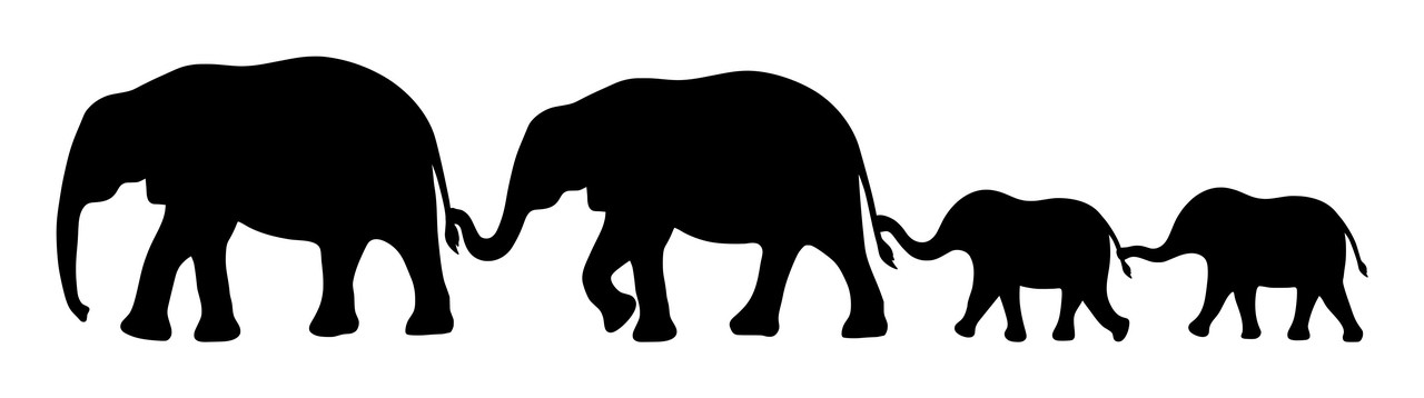 Elephant family vinyl decal featuring four African elephant silhouettes traveling together in a herd