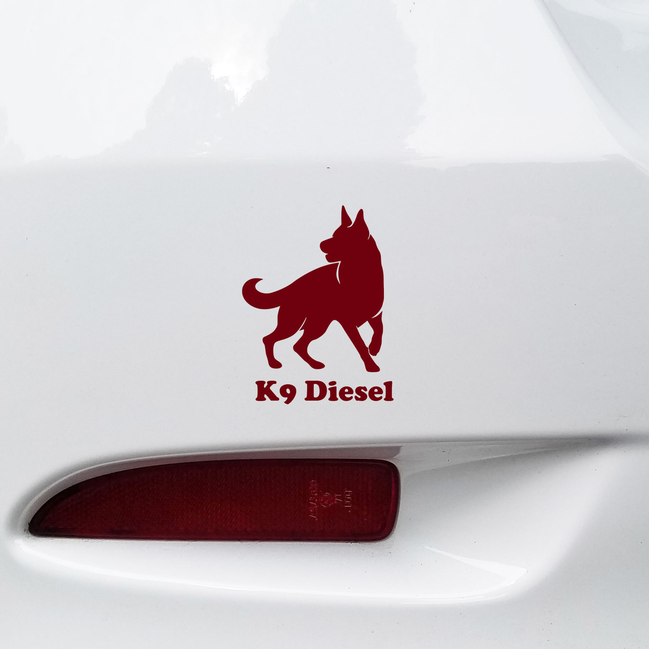German Shepherd GSD personalized name vinyl decal with standing dog silhouette and mirror option