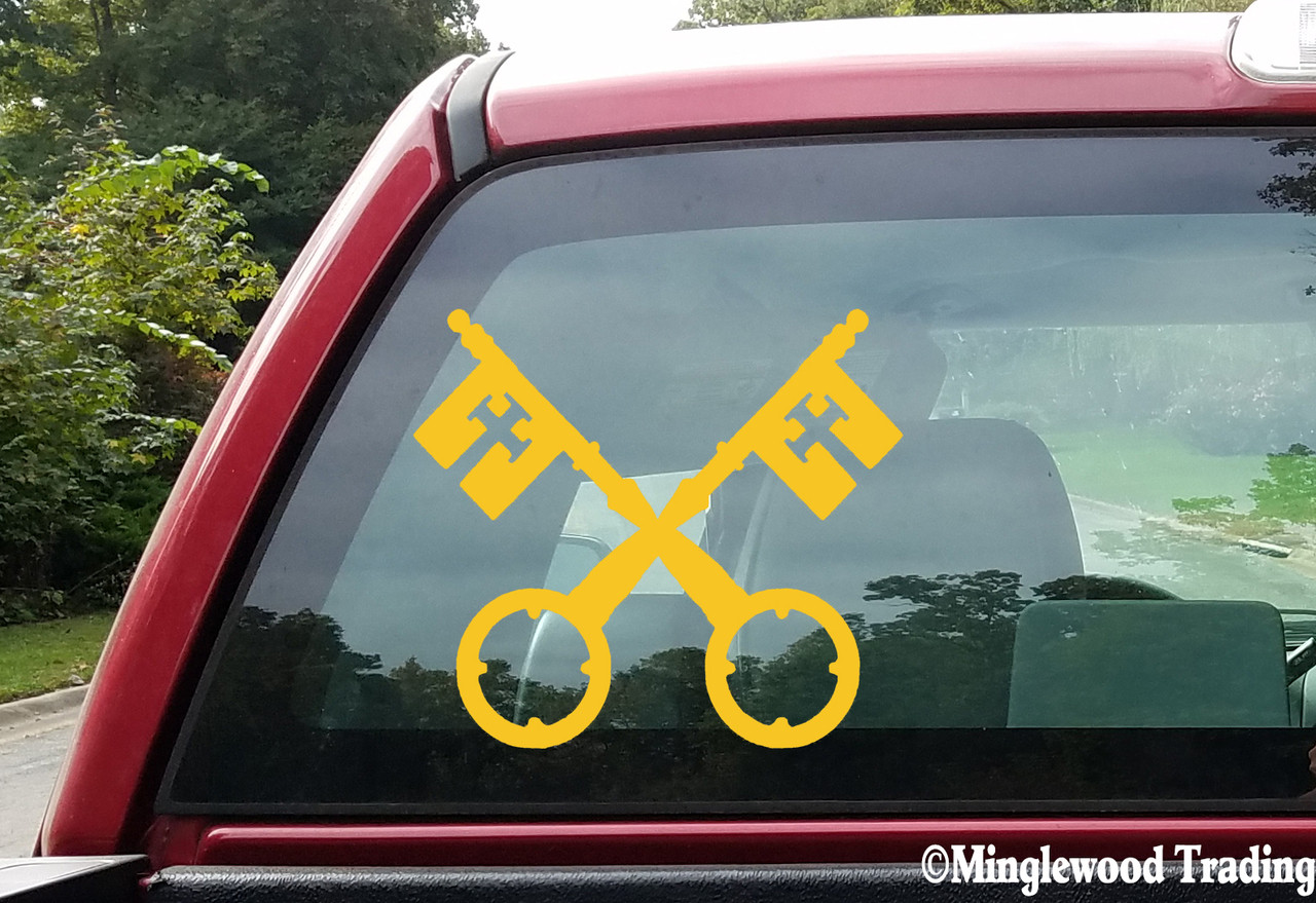 Keys of Heaven Christian vinyl decal inspired by Matthew 16:19 featuring the crossed keys of Saint Peter.