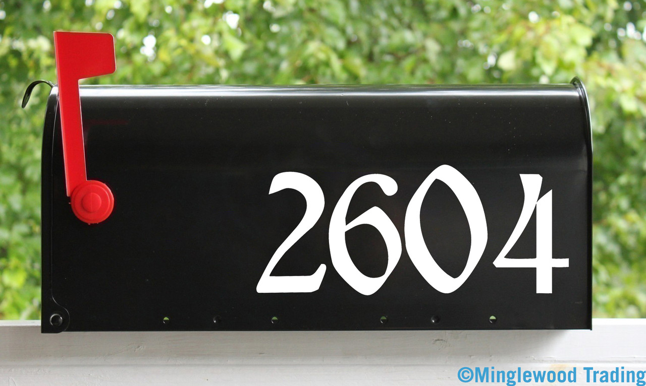 Gothic Style Mailbox Numbers - Vinyl Sticker - 1" to 10" tall - Name Home House Office Address - ROUS