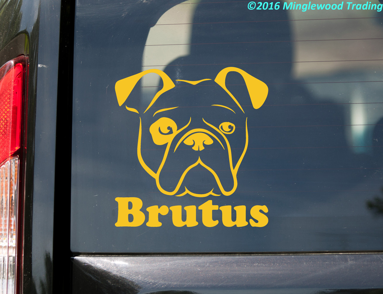 BULLDOG HEAD with Personalized Name Vinyl Sticker -V1- English American Bully Dog Puppy - Die Cut Decal