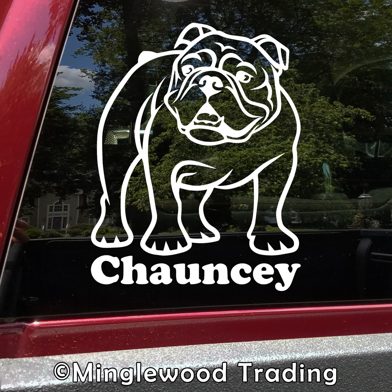 Personalized Bulldog English Bulldog vinyl decal with custom dog name and mirror option