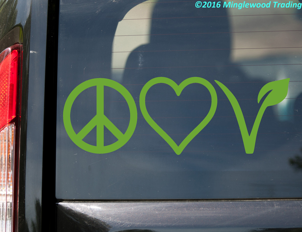 PEACE LOVE VEGAN Vinyl Sticker - Sign Leaf Heart - Die Cut Decal