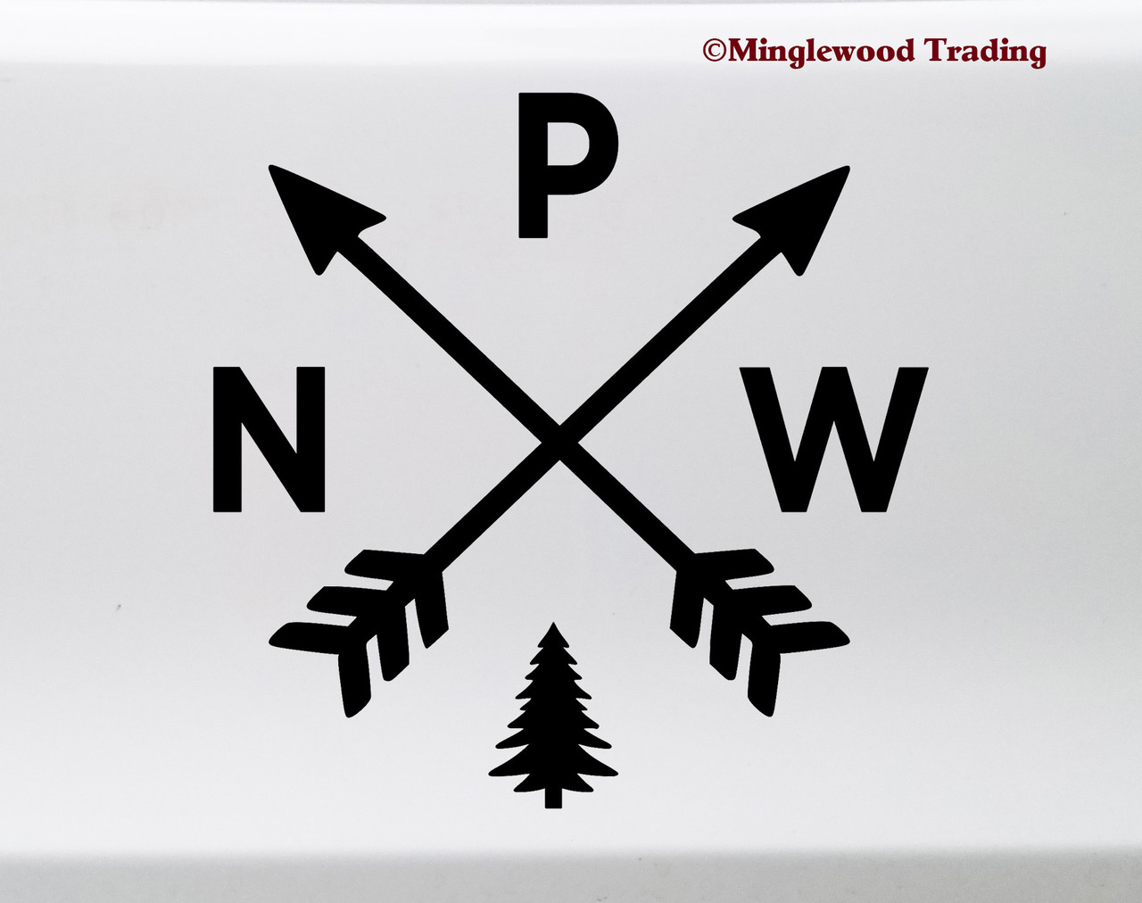 PNW arrows vinyl sticker decal featuring crossed arrows pine tree and Pacific Northwest outdoor adventure design