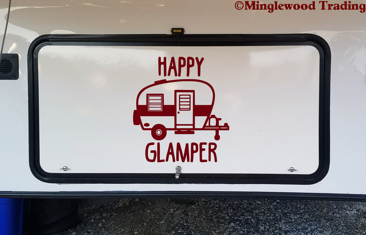 HAPPY GLAMPER Vinyl Sticker - RV Travel Trailer TT Camping 5th Wheel Glamping Die Cut Decal