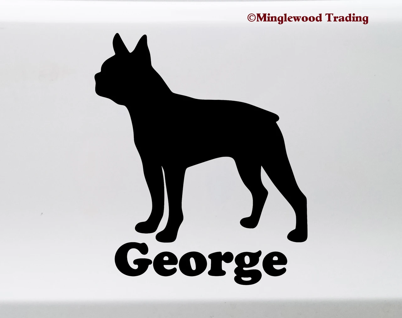 Personalized Boston Terrier Boston Bull dog silhouette vinyl decal with custom name and mirror option