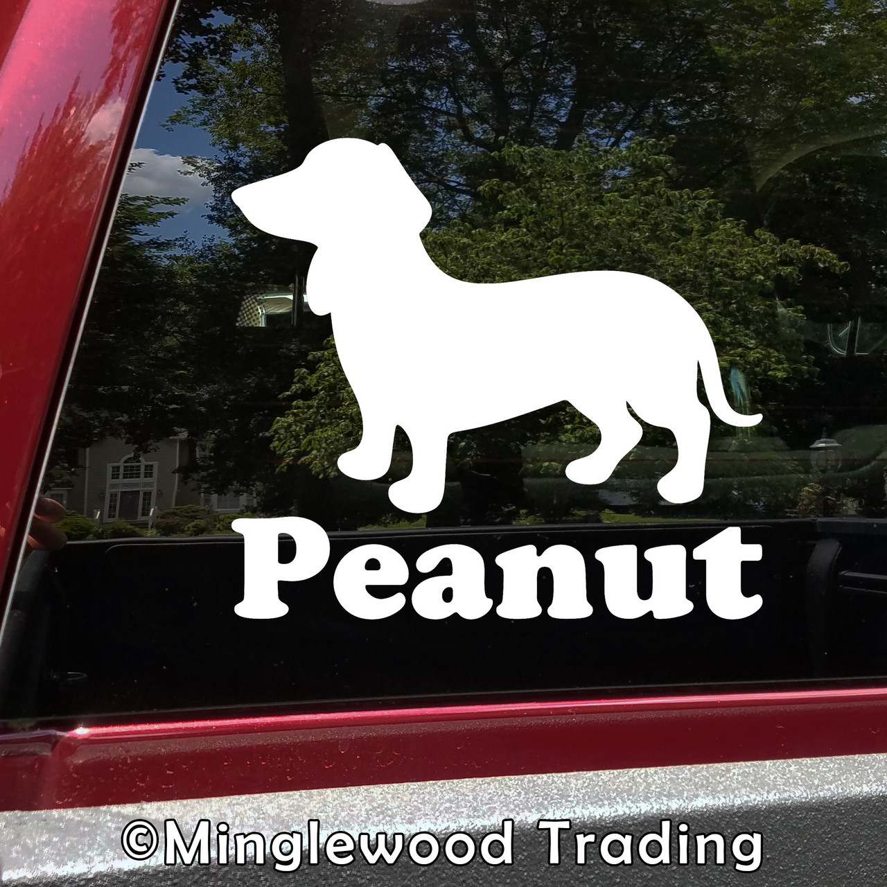 Personalized Dachshund Wiener Dog vinyl decal with custom name and mirror option