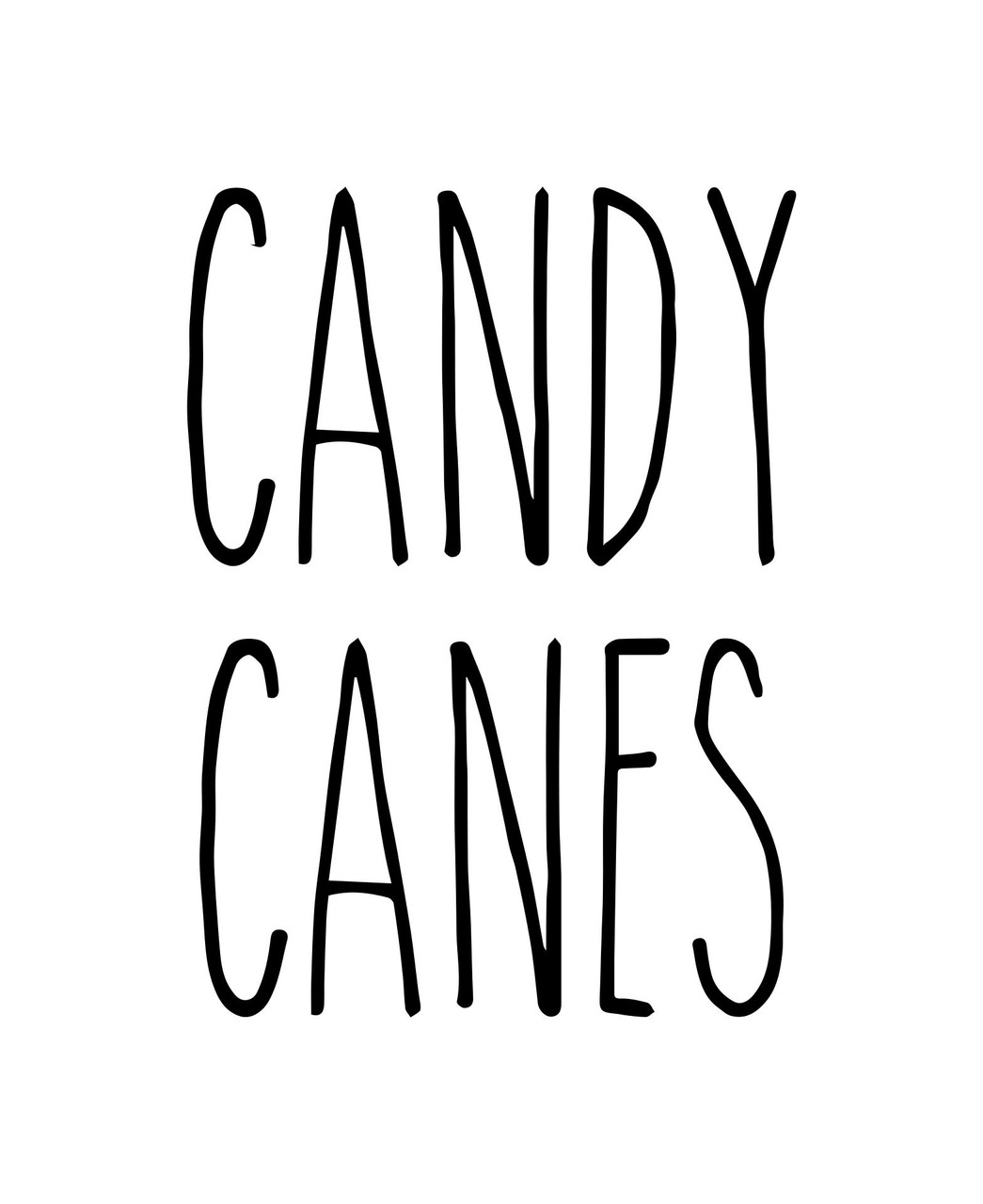 Candy Canes Christmas vinyl decal featuring tall skinny farmhouse style handwritten lettering arranged in two lines on glass window