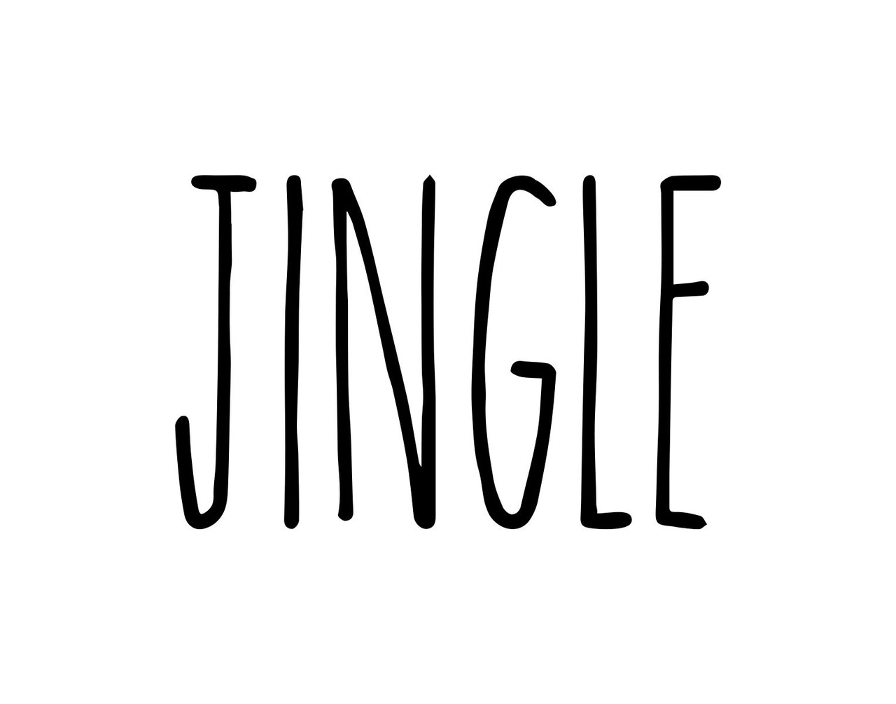 Jingle Christmas vinyl decal featuring tall skinny farmhouse style handwritten lettering displayed on glass window for holiday decorating