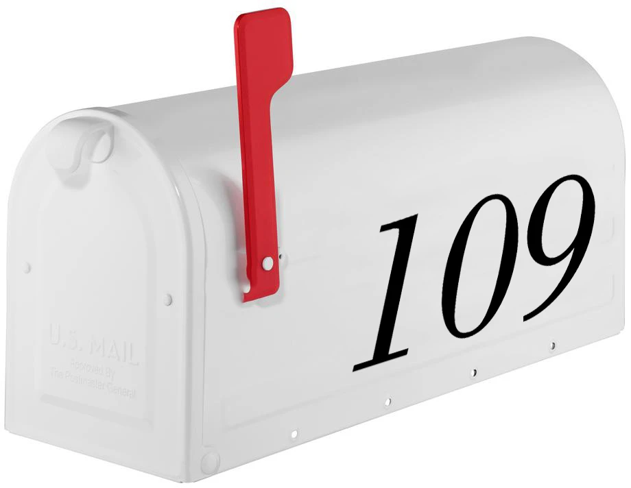 Custom HOA mailbox numbers in Eurotypo Bodoni font for coordinated neighborhood address lettering