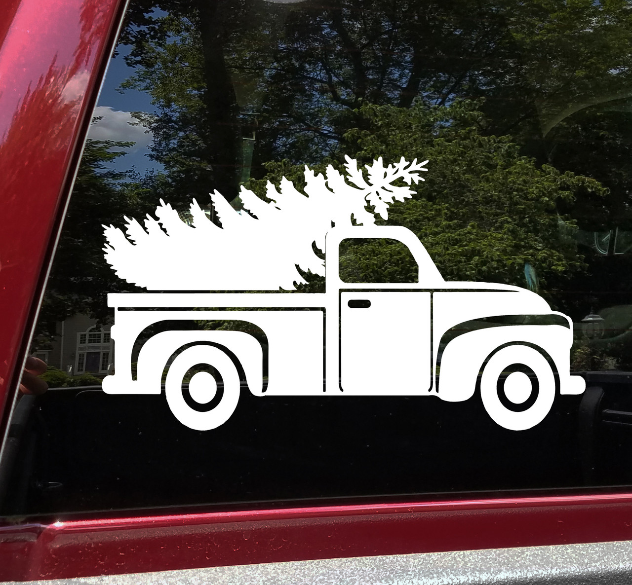 Pickup Truck with Christmas Tree Vinyl Decal - Vintage Truck Xmas Holidays - Die Cut Sticker