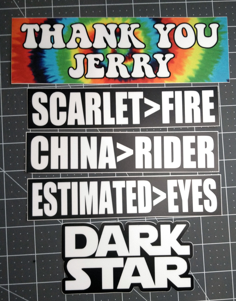 5-pack Grateful Dead Bumper Stickers V3 Jerry Garcia Dark Star Scarlet Fire China Rider