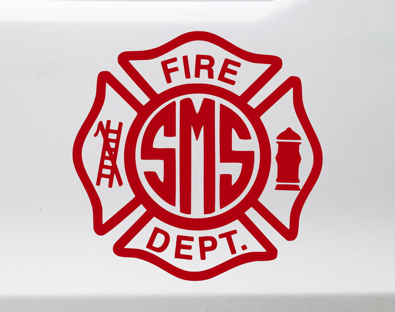 Fire Department Monogram Vinyl Decal - Maltese Cross Personalized - Die Cut Sticker