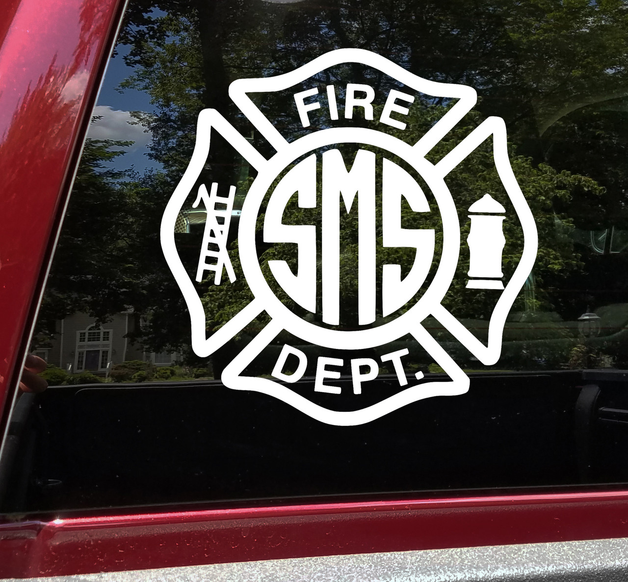 Fire Department Monogram Vinyl Decal - Maltese Cross Personalized - Die Cut Sticker