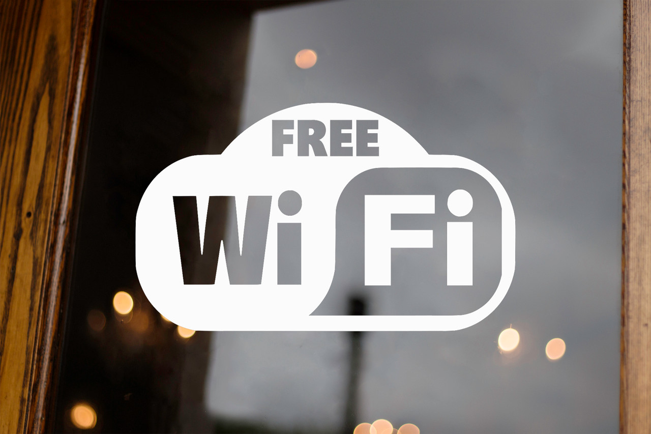 Free Wi-Fi Vinyl Decal - Wireless Internet WiFi Storefront Window Cafe Restaurant - Die Cut Sticker