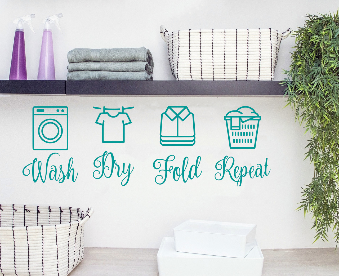 Wash Dry Fold Repeat Vinyl Decals - Laundry Room - Die Cut Stickers - set of 4