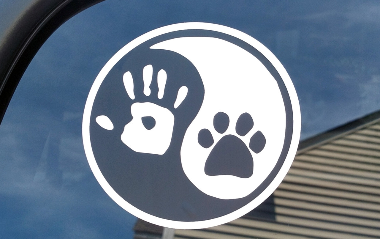 Set of 5 - 3" Yin Yang Hand Paw Stickers - Dog Cat Puppy Kitten Animal Pawprint - Vinyl Die Cut Decals - 5-pack
