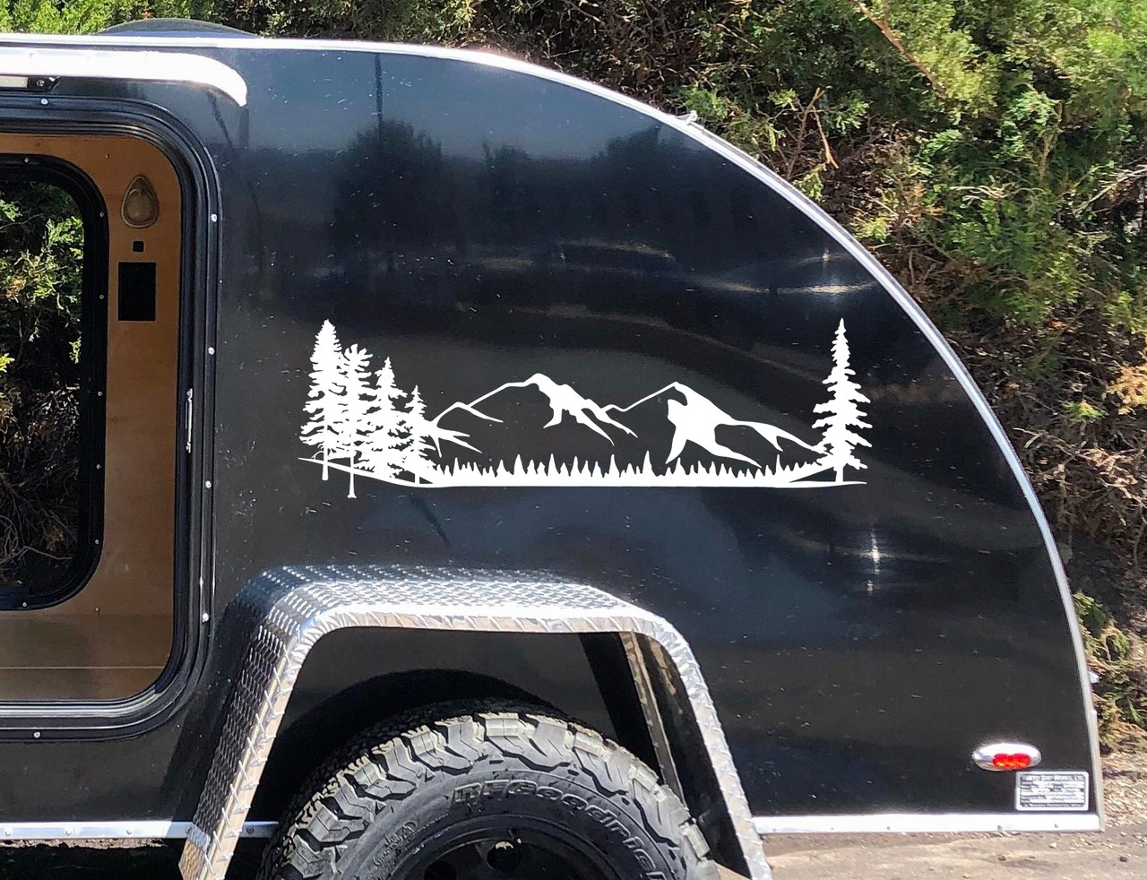 Mountains Forest Scene Vinyl Decal V1 - Camper RV Travel Trailer Graphics 4x4 - Die Cut Sticker
