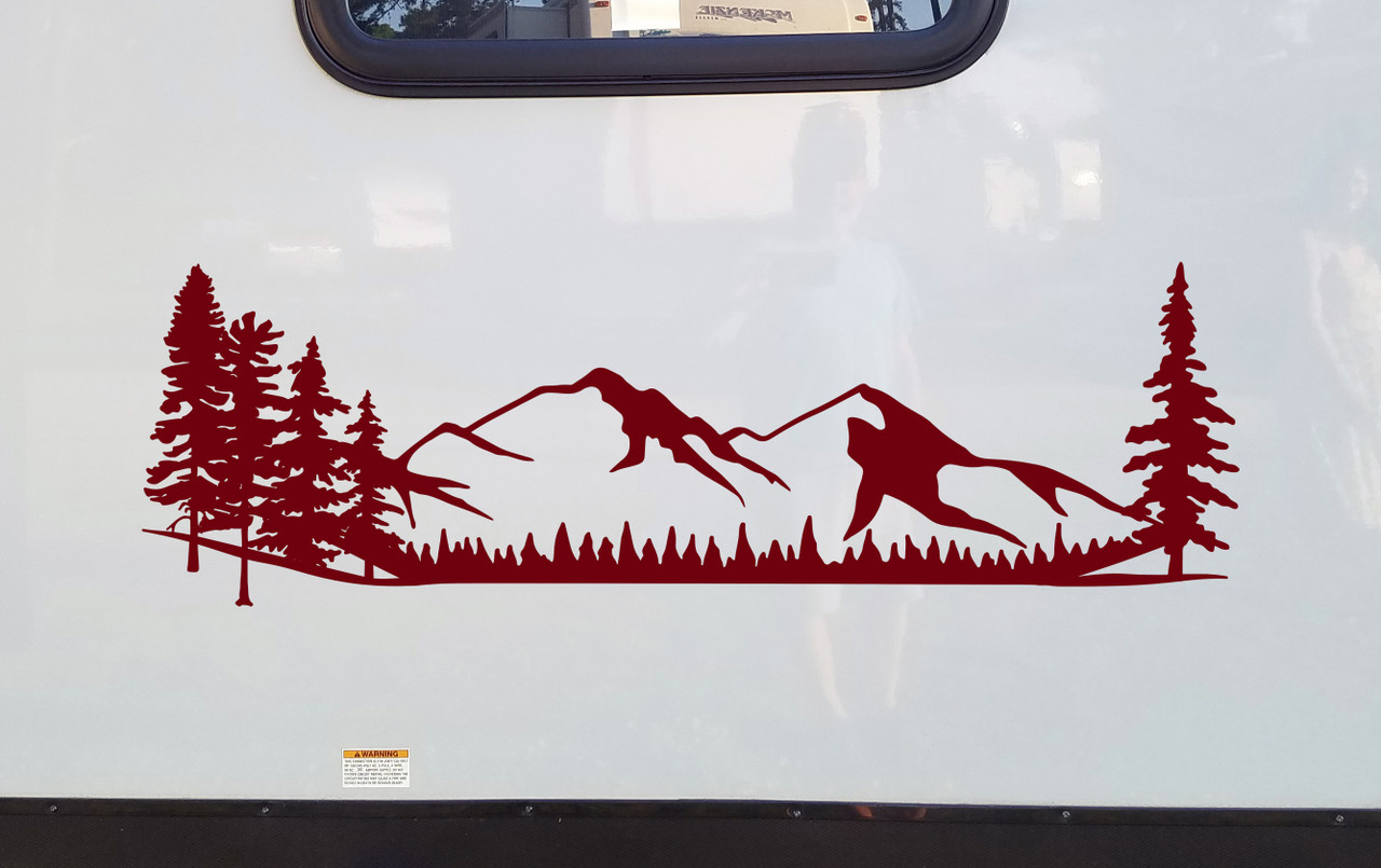 Mountains Forest Scene Vinyl Decal V1 - Camper RV Travel Trailer Graphics 4x4 - Die Cut Sticker