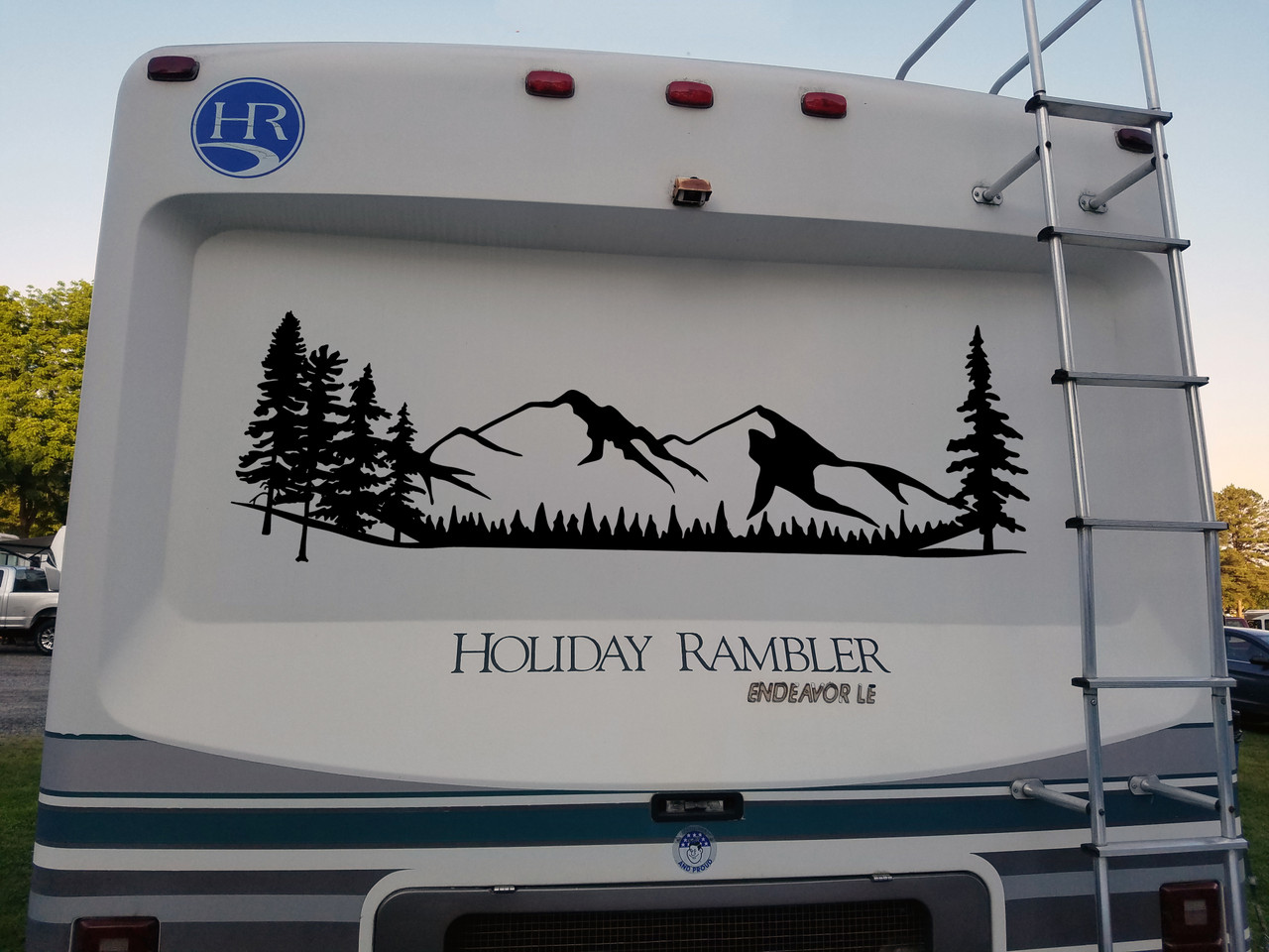 Mountains Forest Scene Vinyl Decal V1 - Camper RV Travel Trailer Graphics 4x4 - Die Cut Sticker