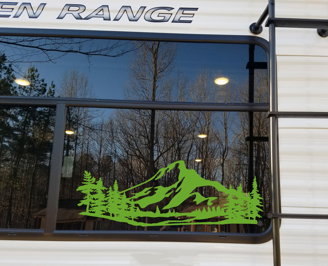 Mountains Forest Scene Vinyl Decal V3 - Camper RV Travel Trailer Graphics 4x4 - Die Cut Sticker