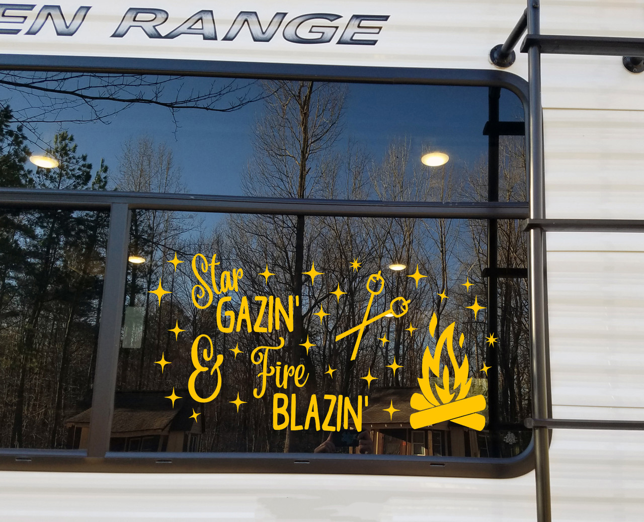 Star Gazin' & Fire Blazin' Vinyl Decal - Camping Summer Campfire - Die Cut Sticker
