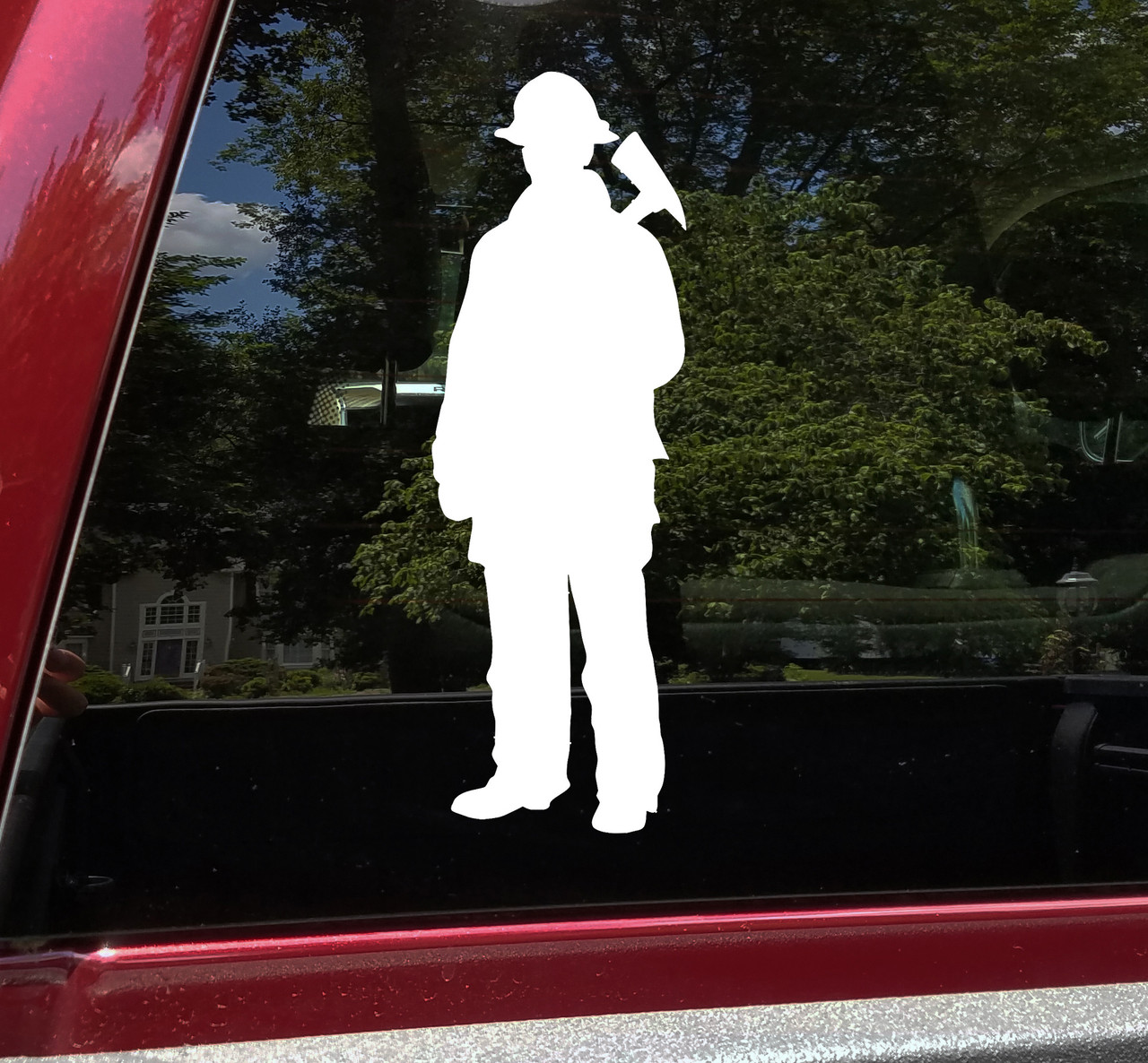 Firefighter Vinyl Decal - Standing Fireman Firewoman Axe FD - Die Cut Sticker
