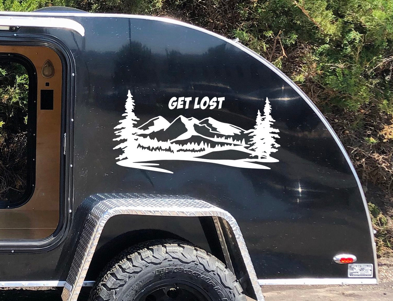Get Lost Mountain Scene Vinyl Decal V1 - Camper RV Travel Trailer Graphics - Die Cut Sticker