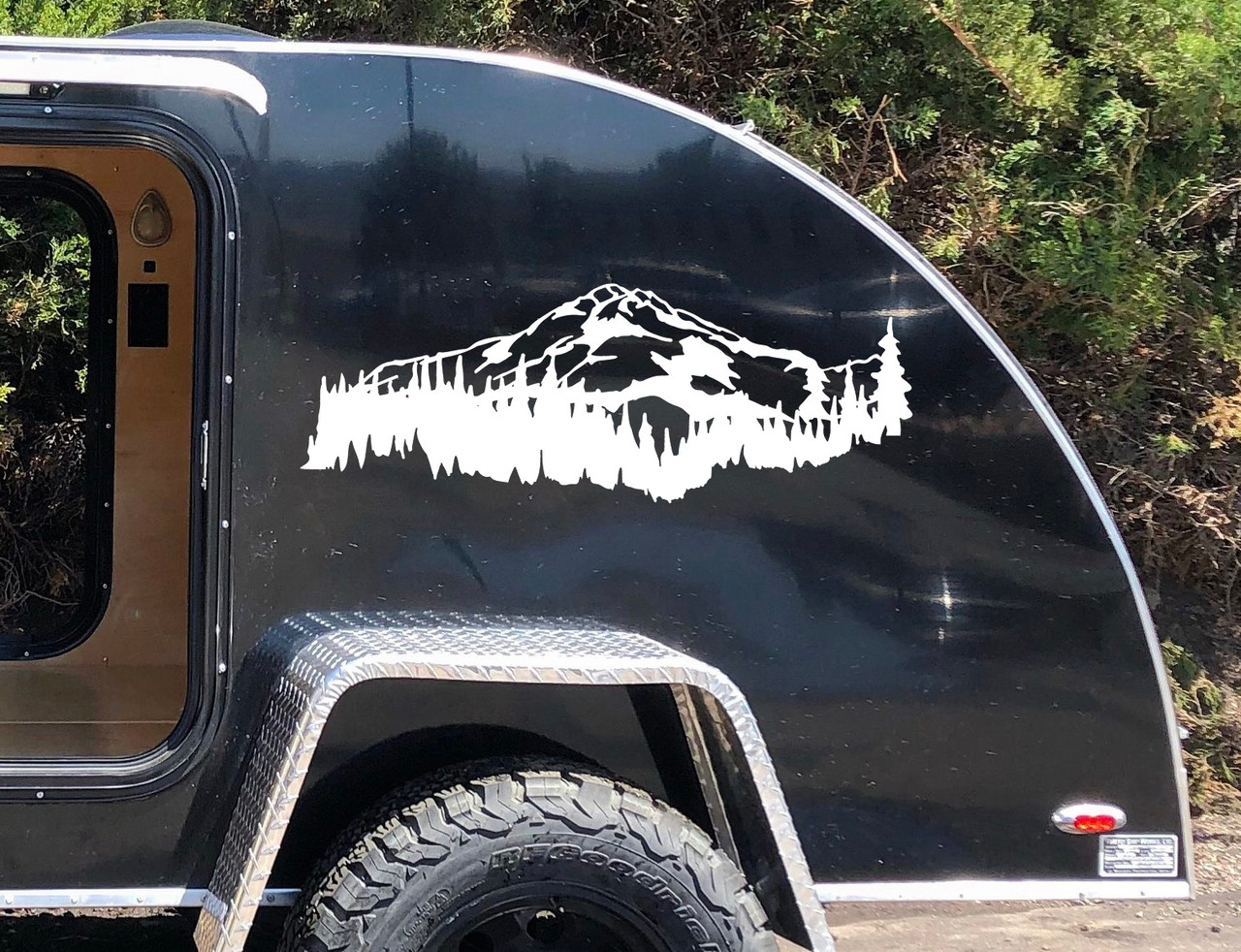 Mountains Forest Scene Vinyl Decal V5 - Camper RV Travel Trailer Graphics 4x4 - Die Cut Sticker