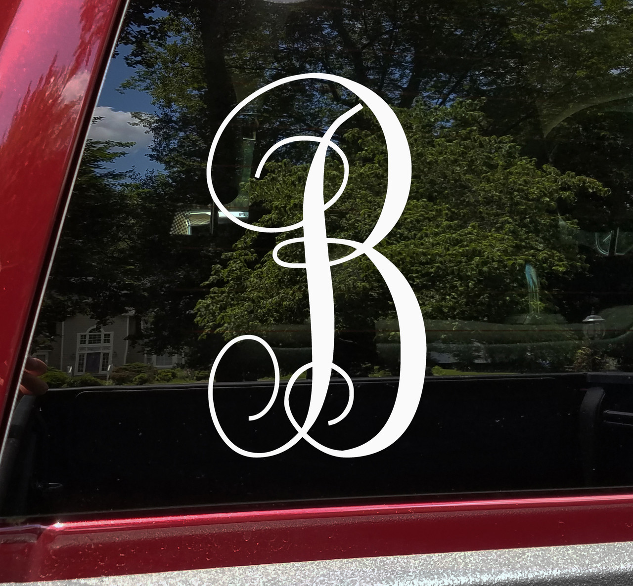 Monogram Letter Vinyl Decal - Script Scroll Family Name - Die Cut Sticker