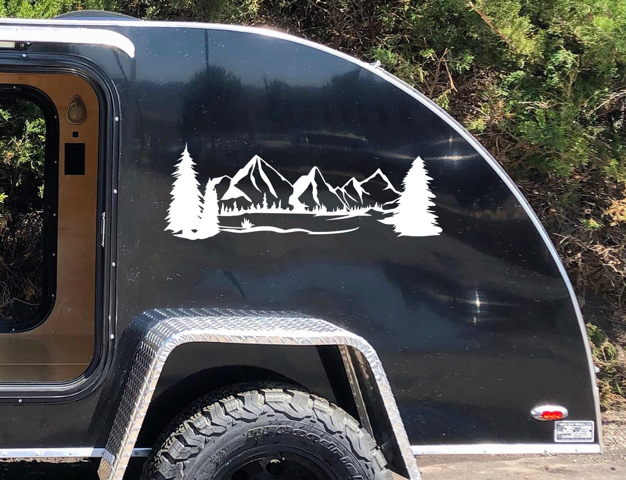 Mountains Forest Scene Vinyl Decal V6 - Camper RV Travel Trailer Graphics 4x4 - Die Cut Sticker