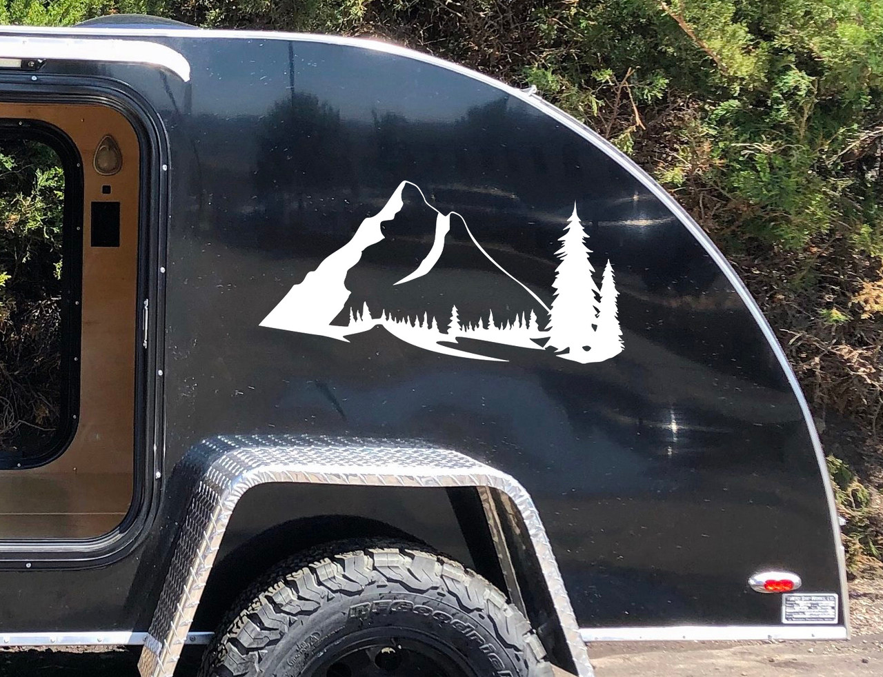 Mountains Forest Scene Vinyl Decal V8 - Camper RV Travel Trailer Graphics 4x4 - Die Cut Sticker