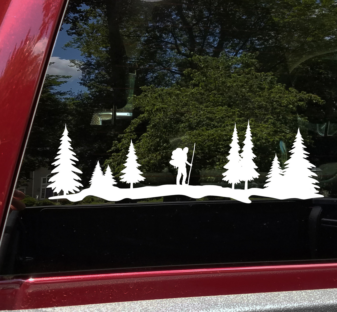 Hiker Vinyl Decal - Trees Trail Backpacking Forest - Die Cut Sticker
