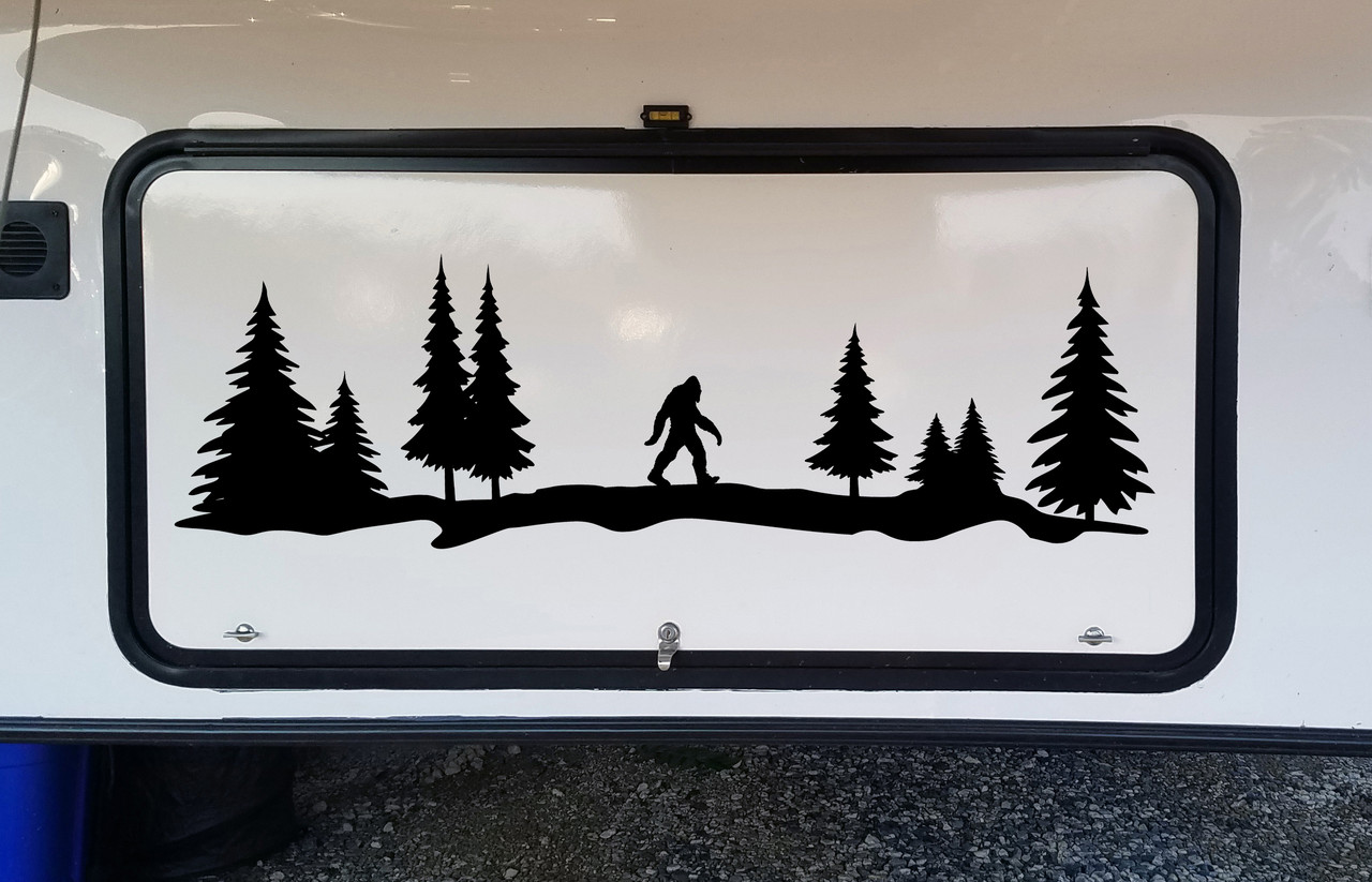 Bigfoot in Treeline V4 Vinyl Decal - Sasquatch Pine Forest Woods - Die Cut Sticker
