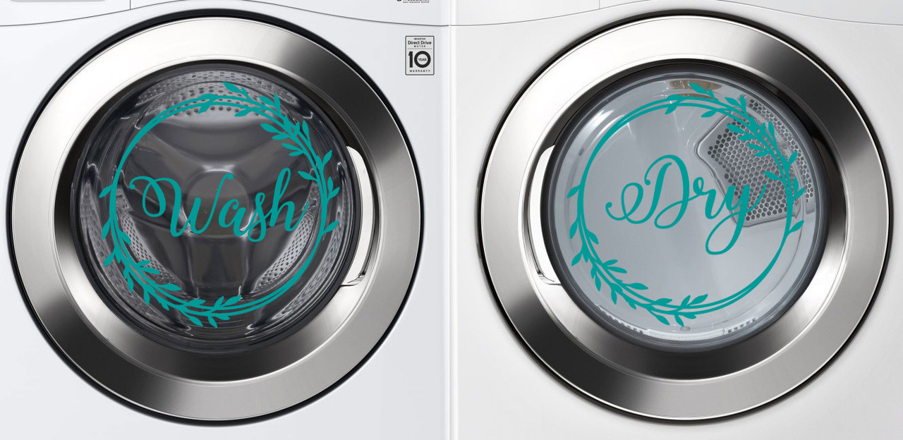 Wash Dry Wreath Vinyl Decals - Washer Dryer Laundry Room Decor - Die Cut Stickers