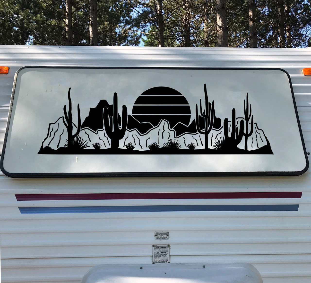 Desert Cactus Sun Scene V1 Vinyl Decal - RV Camper Graphics Travel Trailer - Die Cut Sticker