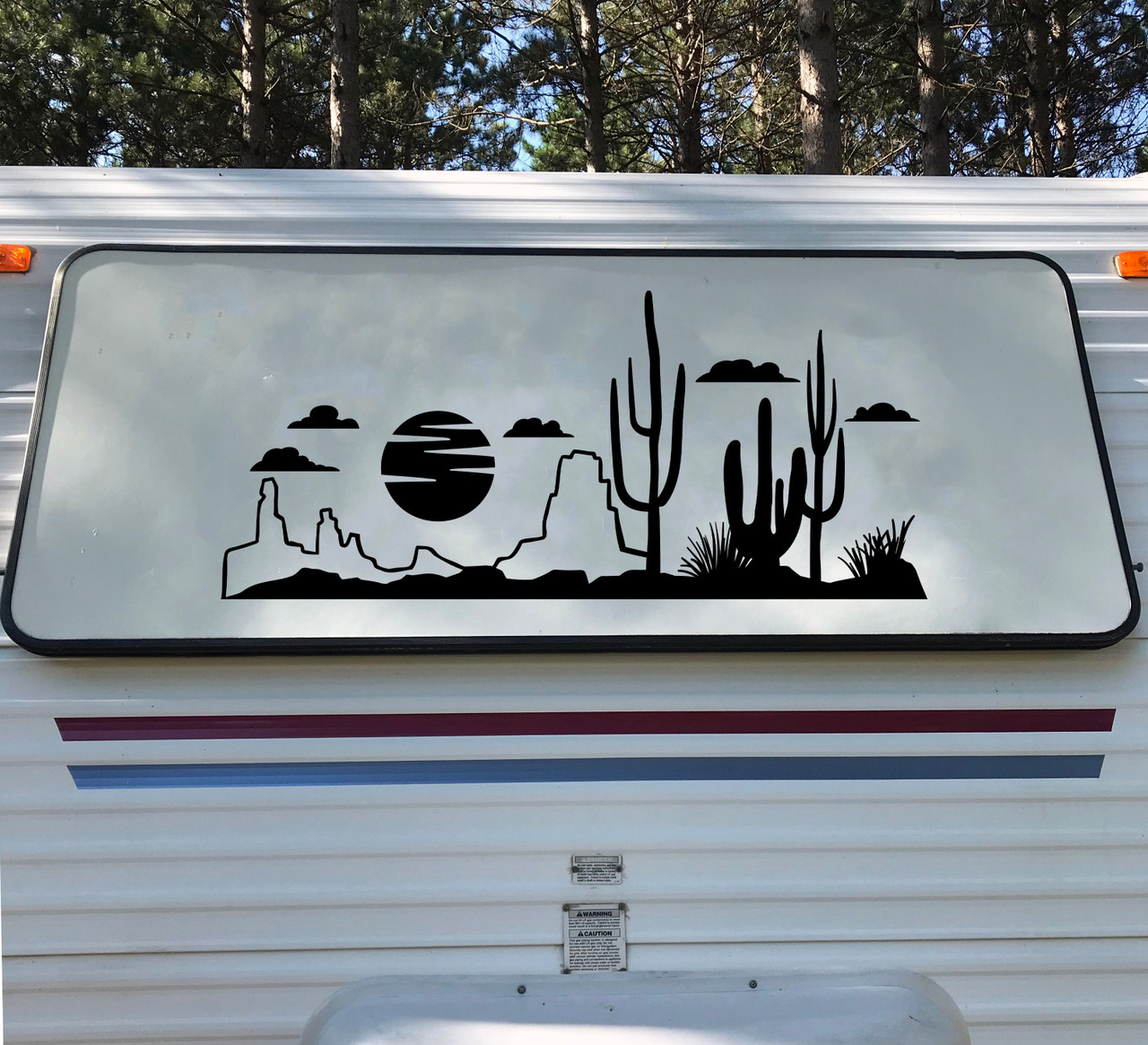 Desert Cactus Sun Scene V3 Vinyl Decal - RV Camper Graphics Travel Trailer - Die Cut Sticker
