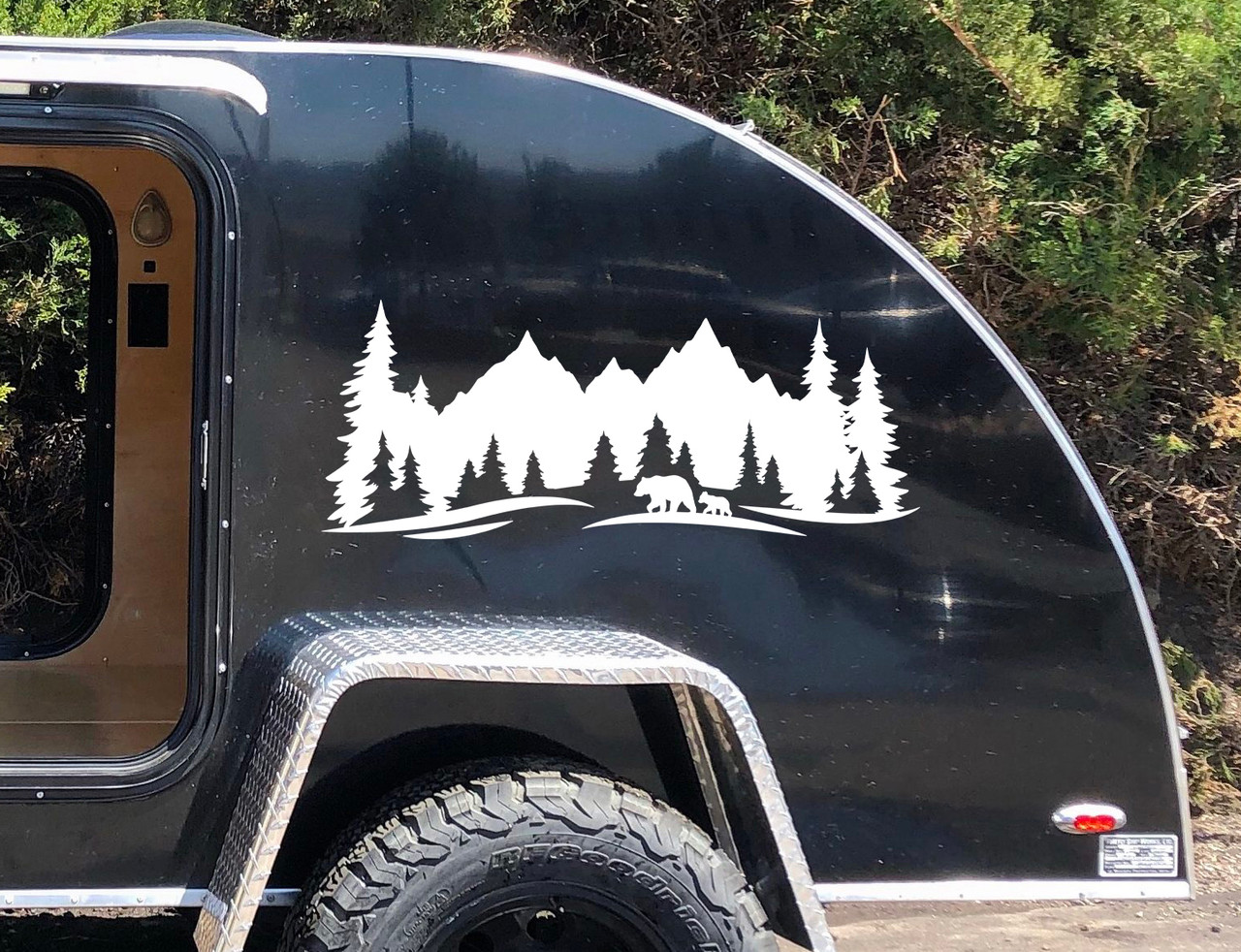 Bears Forest Trees Scene V1 Vinyl Decal - RV Camper Graphics Travel Trailer - Die Cut Sticker