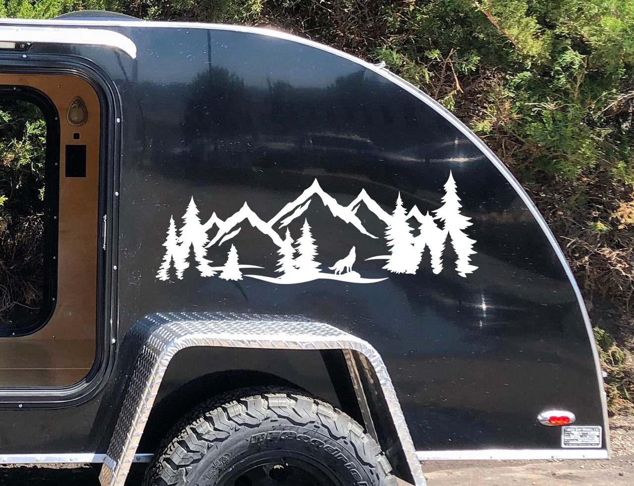 Wolf Mountain Forest Scene - Camper RV Graphics Travel Trailer - Die Cut Sticker