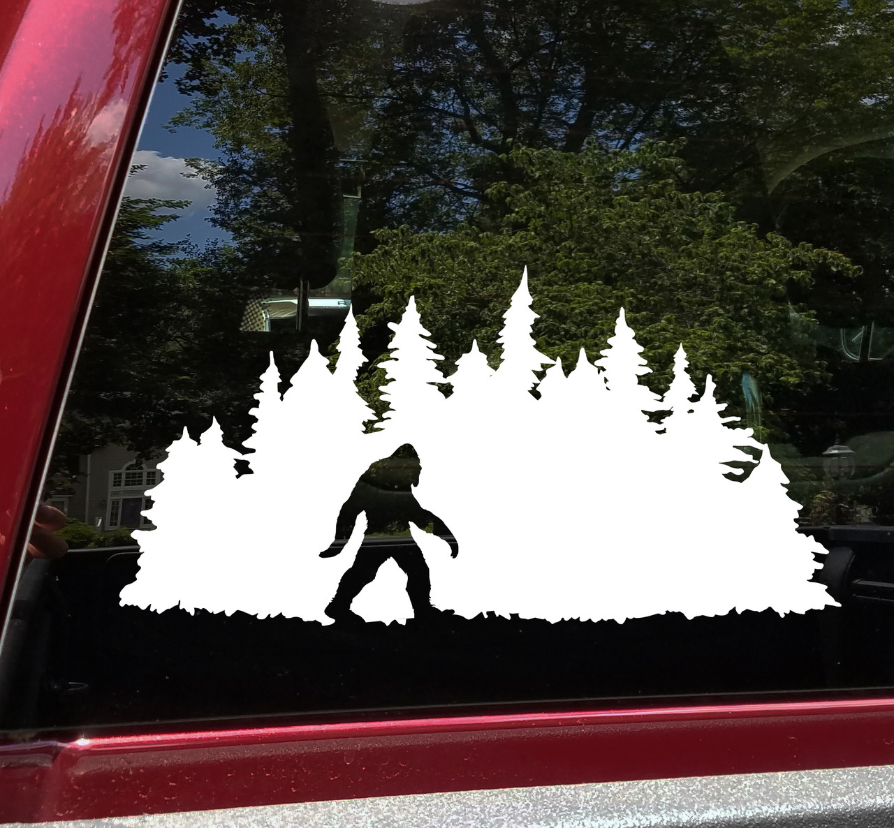 Bigfoot in Treeline V5 Vinyl Decal - Pine Trees Forest PNW Sasquatch - Die Cut Sticker