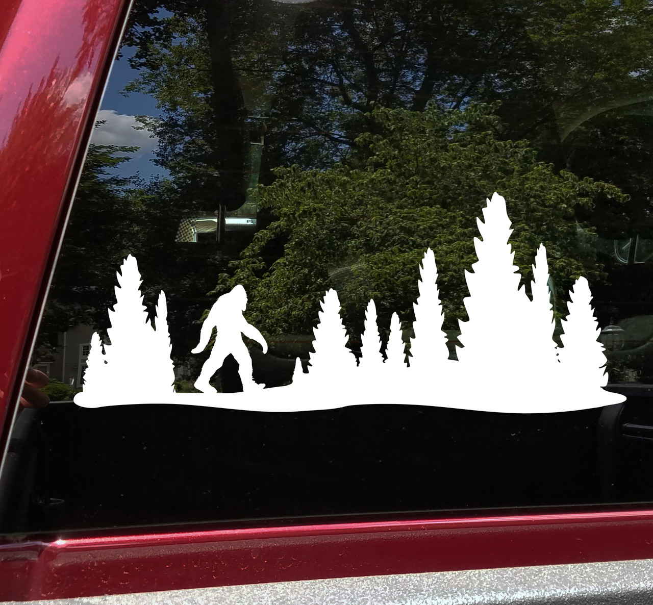 Bigfoot in Treeline V7 Vinyl Decal - RV Motorhome Graphics Pine Trees Forest PNW Sasquatch - Die Cut Sticker