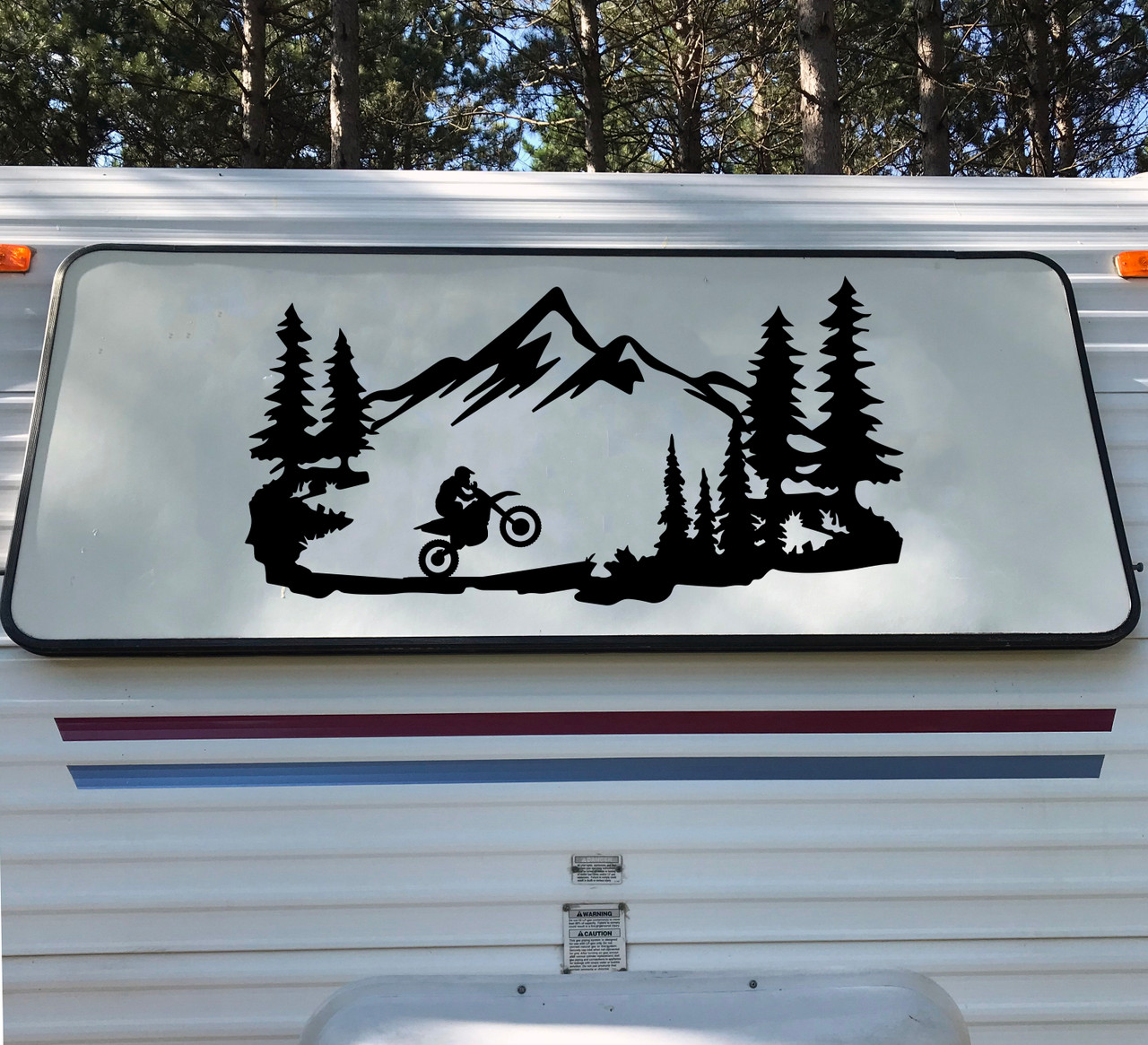 Dirt Bike Mountains Scene Vinyl Decal -  RV Toy Hauler Graphics Motorcycle  - Die Cut Sticker
