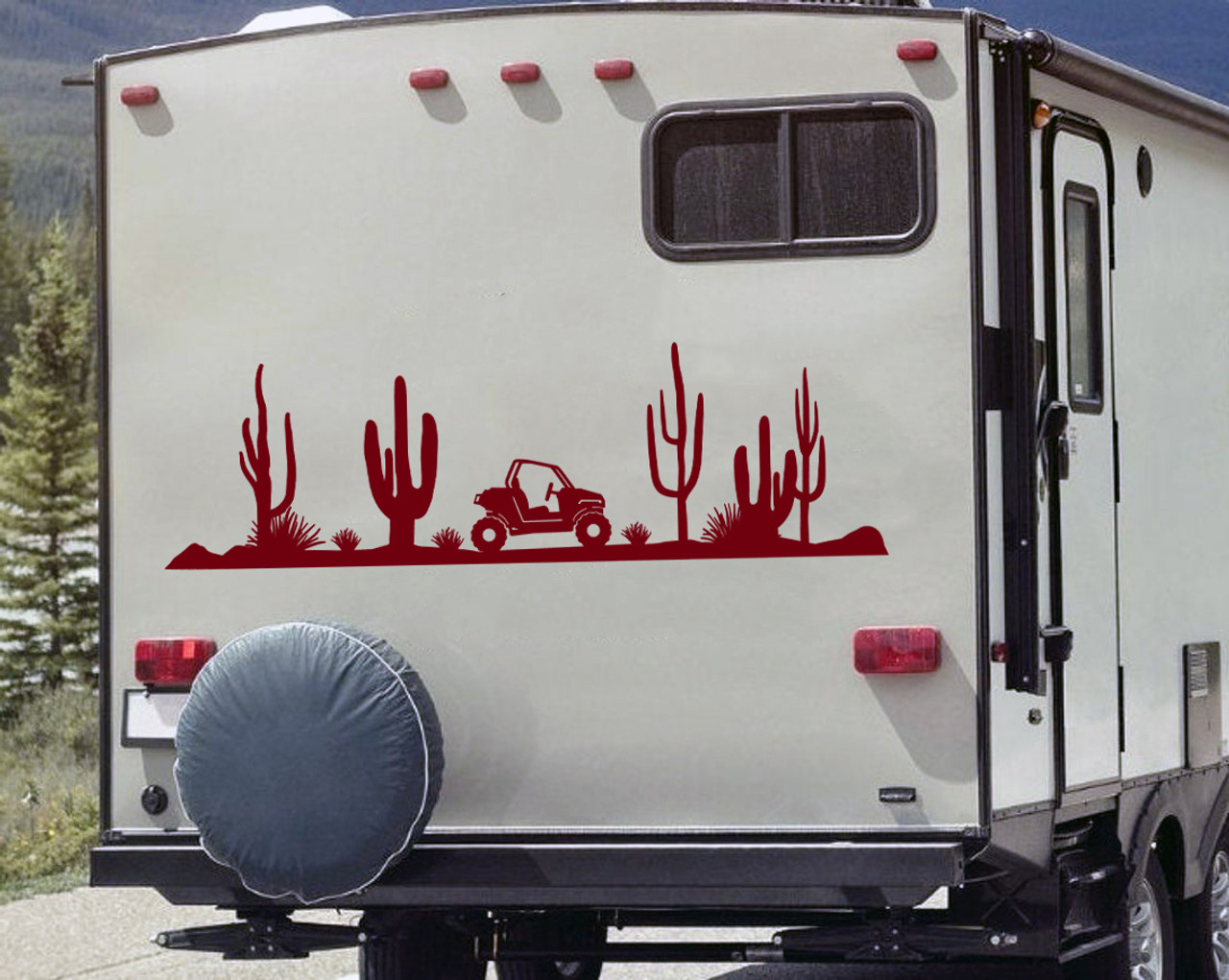 ATV Desert Scene Vinyl Decal V1 - Cactus RV Toy Hauler Graphics Quad 4-Wheeler  - Die Cut Sticker
